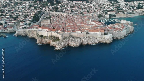 Forward pan drone shot of Dubrovnik in Croatia