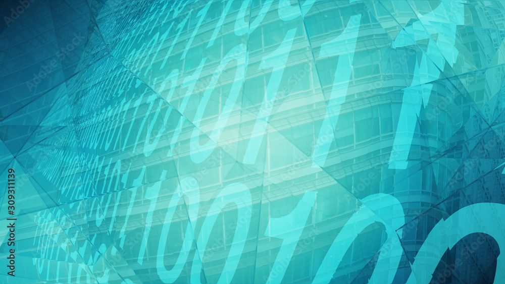 Random numbers zero one displaced by office building, cyber attack or artificial intelligence concept Random numbers zero one displaced by office building, cyber attack or artificial intelligence concept