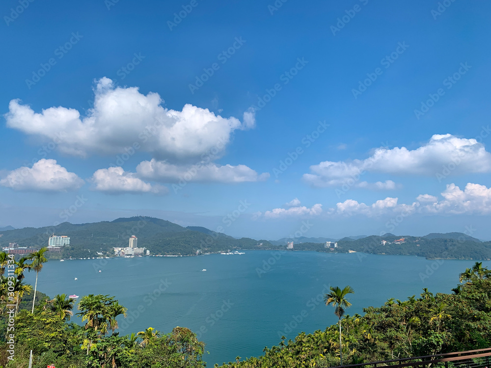 Fototapeta premium Beautiful scenic view of Sun moon lake from Xuanguang Temple, Taiwan