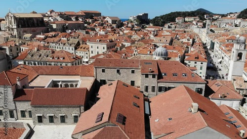 Rear pan drone shot of Dubrovnik, Croatia