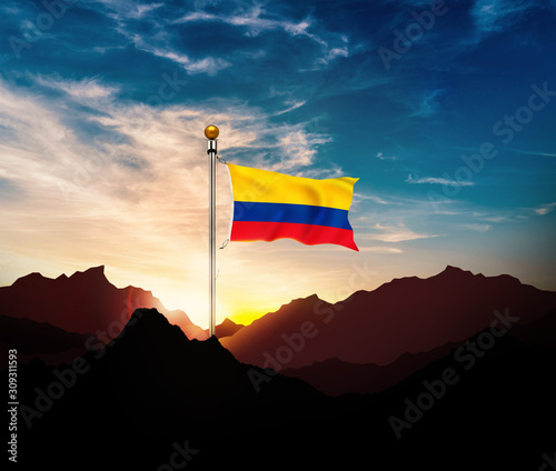 Colombia flag,Waving flag on the mountain