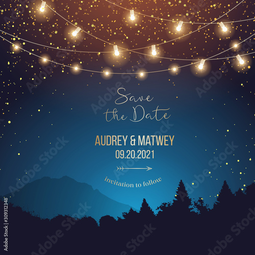 Magic night wedding lights vector design invitation