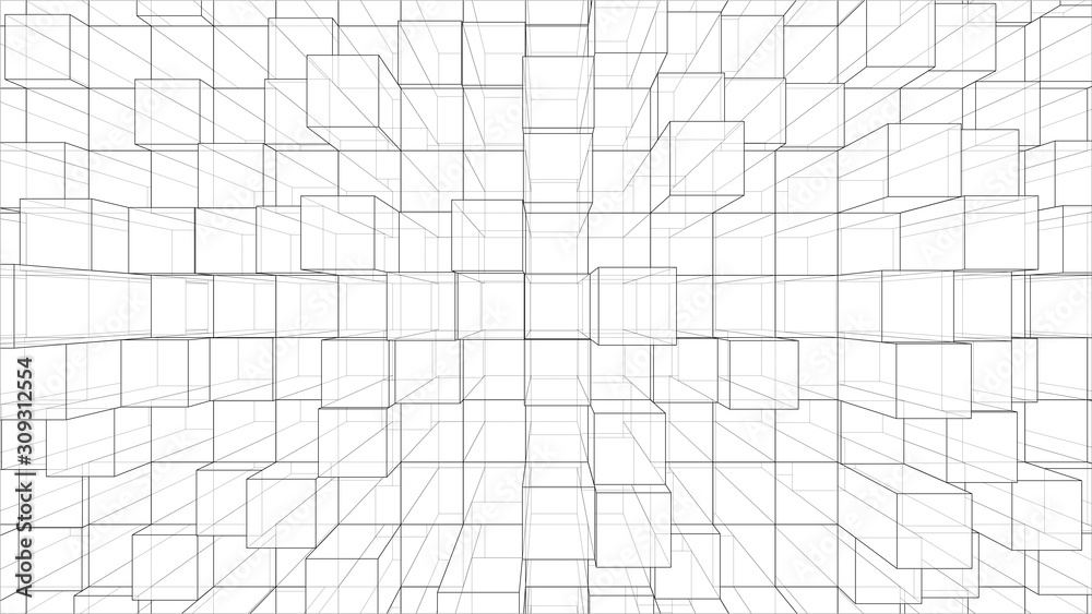 Abstract background of cubes outline. Vector