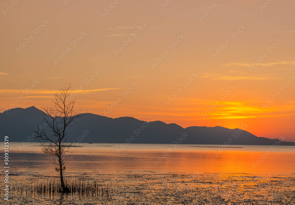 Sunset orange water sea and sky at Thailand Sunset orange water sea and sky at Thailand
