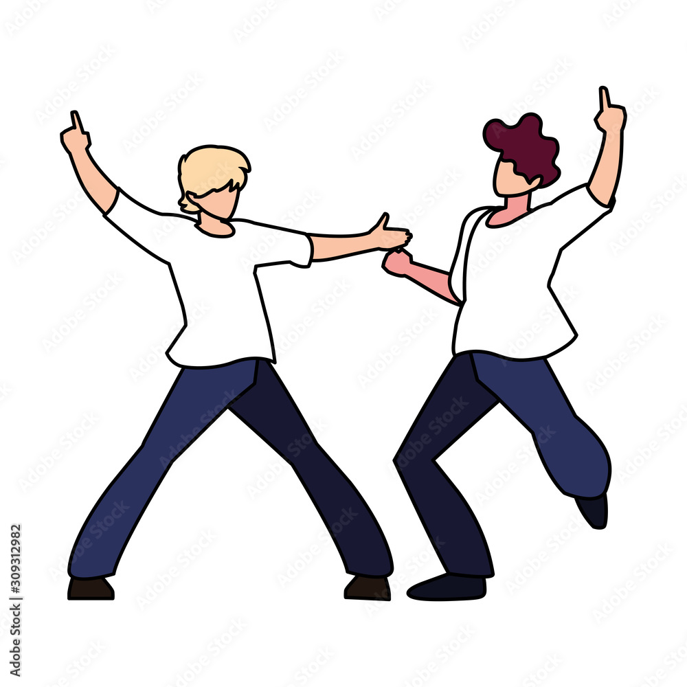 men in pose of dancing on white background