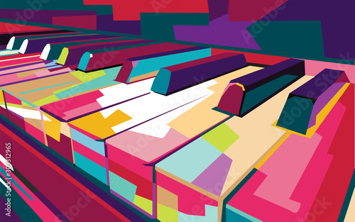 colorful pop art piano vector wpap, illustration, wall art decor photo