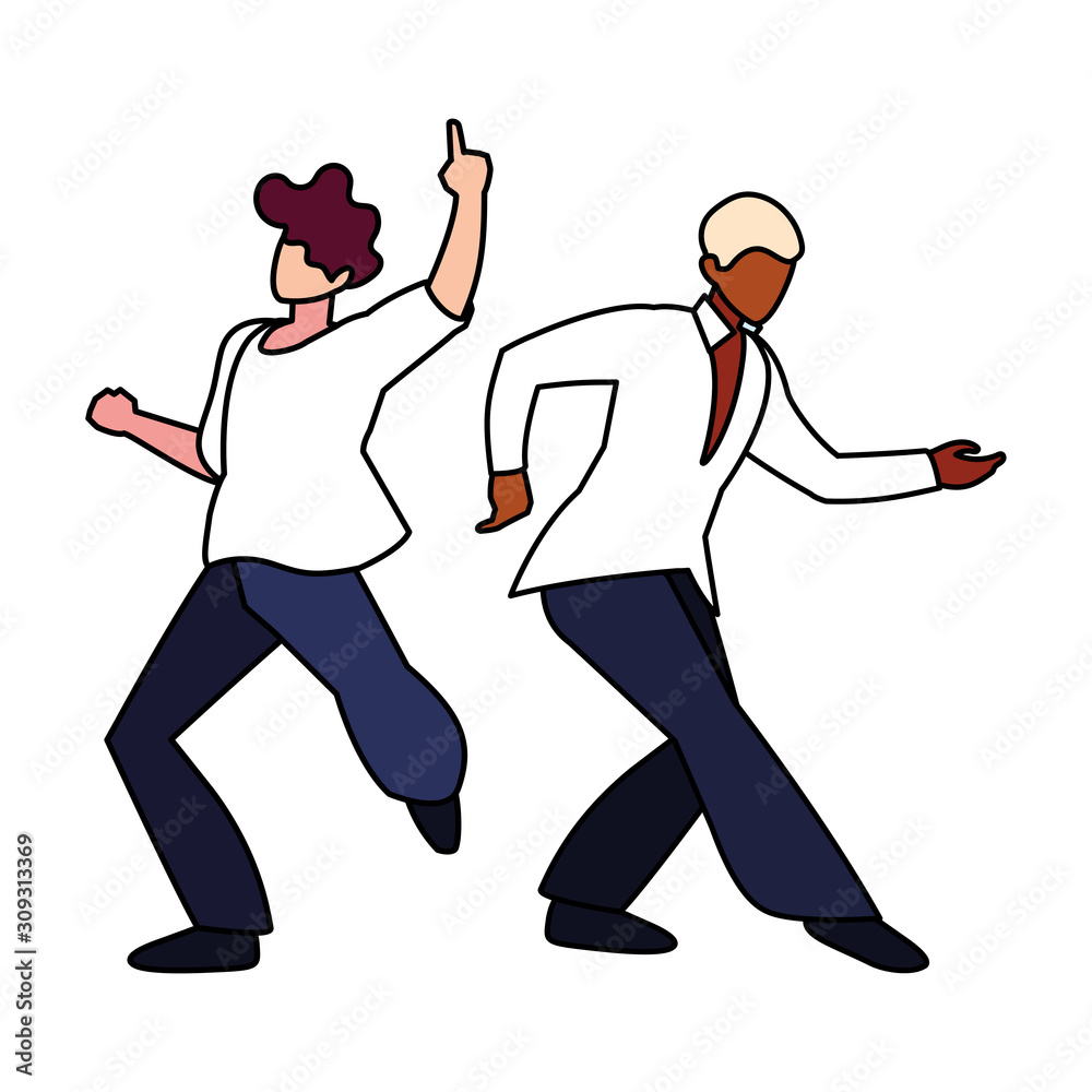 men in pose of dancing on white background