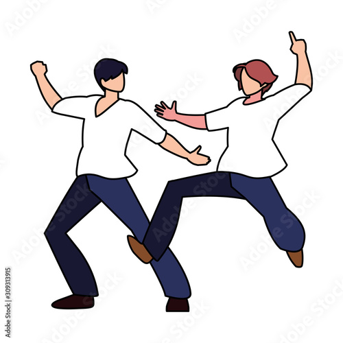men in pose of dancing on white background