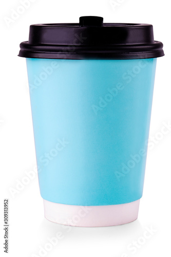 Wallpaper Mural Blue Paper Cup With Black Lid Isolated on White Background. Torontodigital.ca