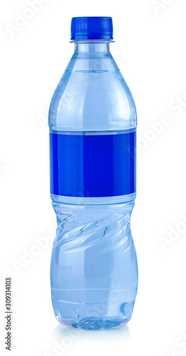 The Soda water bottle with blue label.