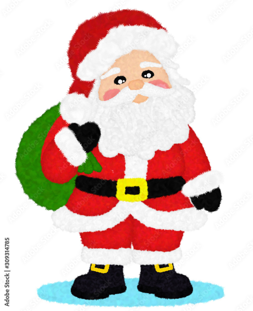 3D “Santa Claus Cartoon Character design by wool fur feather brush, decorative with Red Christmas hat, and green gift bag isolated in white background has clipping path. Design for Christmas concept. 3D “Santa Claus Cartoon Character design by wool fur feather brush, decorative with Red Christmas hat, and green gift bag isolated in white background has clipping path. Design for Christmas concept.