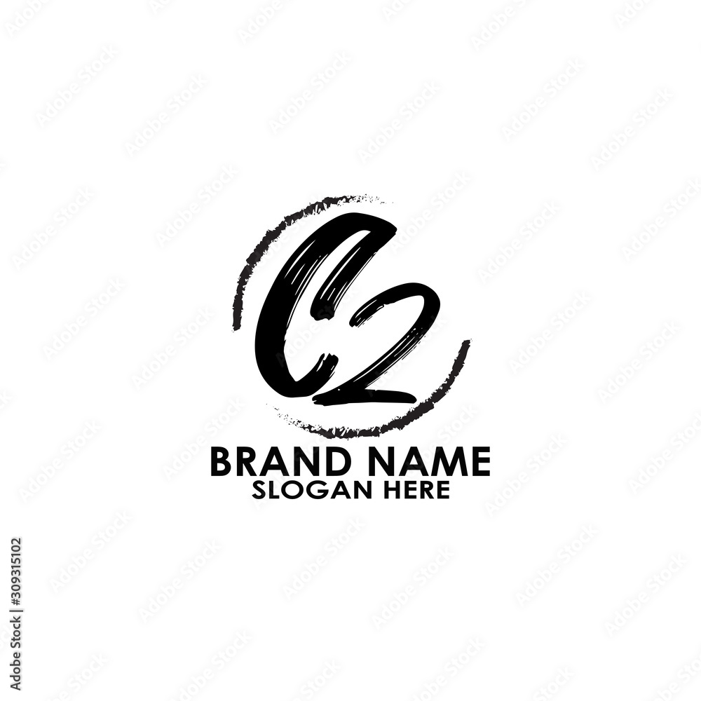 Fototapeta premium logo letter c2 vector brush design with circle illustration