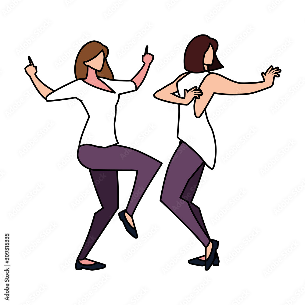 women in pose of dancing on white background women in pose of dancing on white background