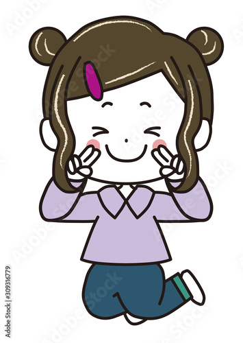 ピースサインの女の子 ポーズ イラスト Stock Vector Adobe Stock
