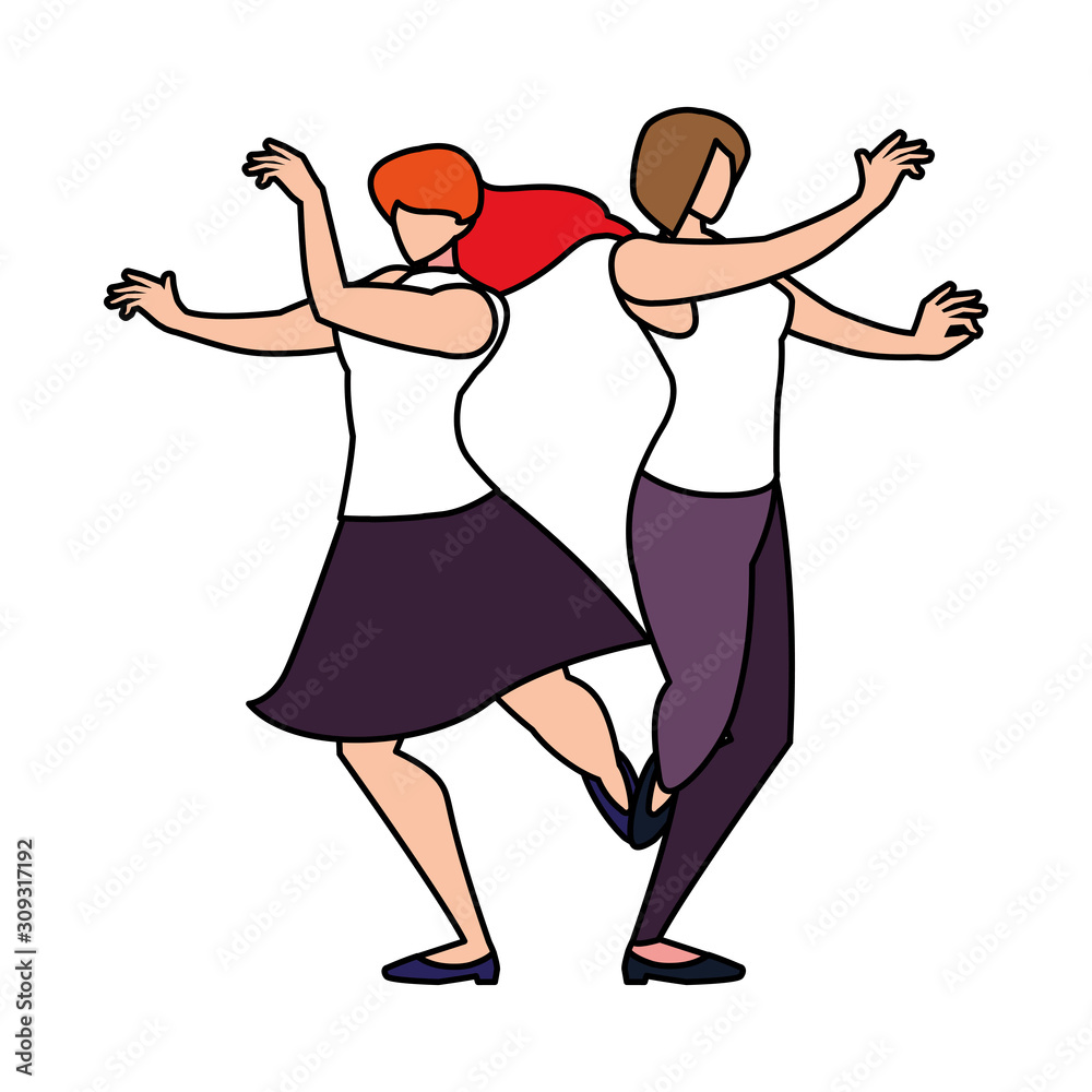 women in pose of dancing on white background women in pose of dancing on white background