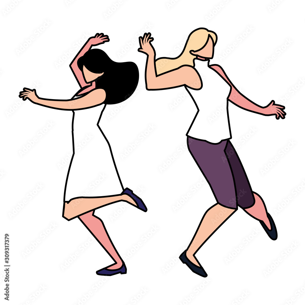 women in pose of dancing on white background women in pose of dancing on white background