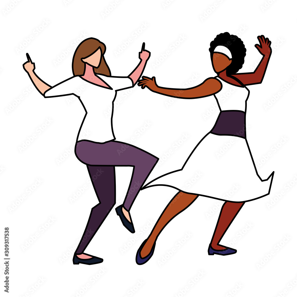 women in pose of dancing on white background women in pose of dancing on white background