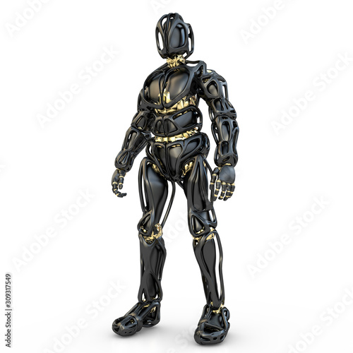 schwarzer humanoider Roboter in stehender Pose