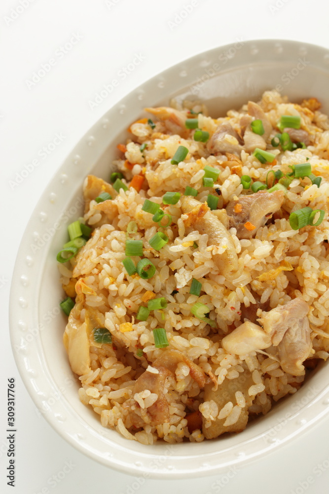 Korean food, chicken and kimchi stir fried rice Korean food, chicken and kimchi stir fried rice