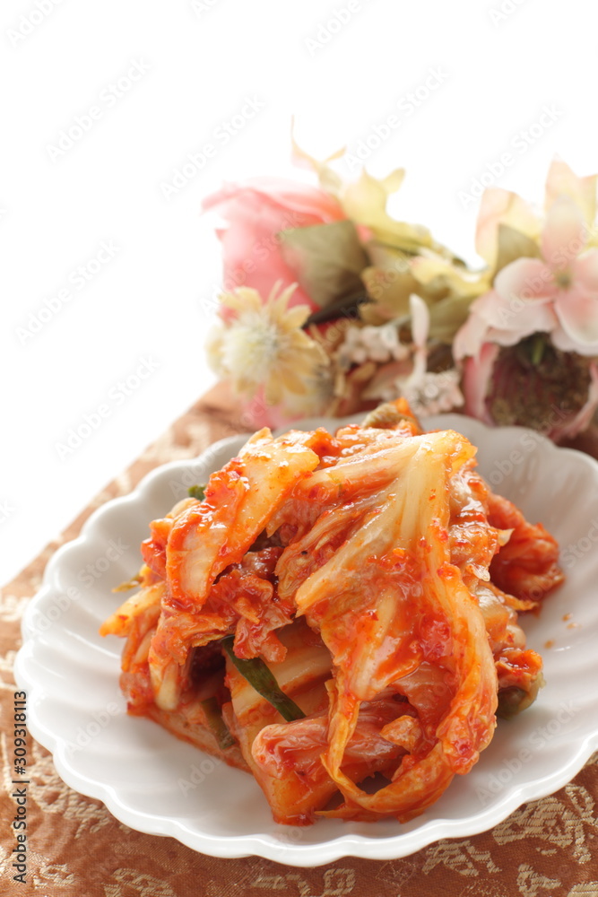 Korean food, Chinese cabbage Kimchee on white dish Korean food, Chinese cabbage Kimchee on white dish