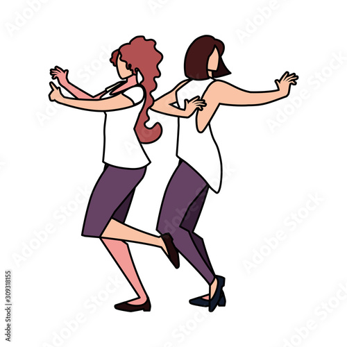 women in pose of dancing on white background