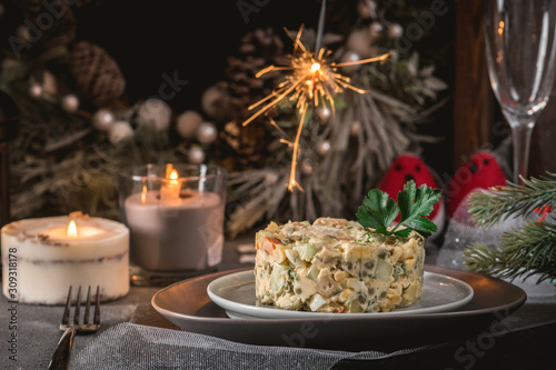 Traditional Russian Christmas and New year salad "Olivier"