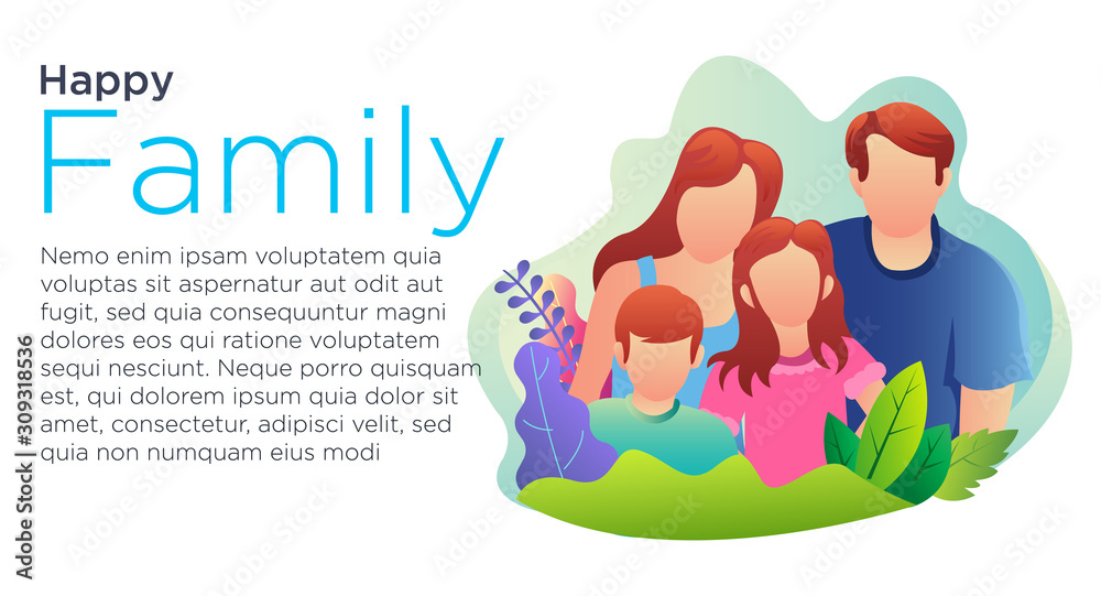 Fototapeta premium Happy family cartoon landing page template. Template happy family for landing page, ui ux design, web design and many online resources