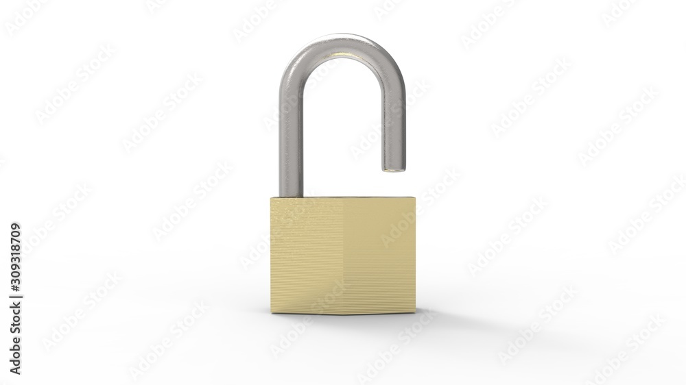 3d rendering of a padlock isolated in a white studio background 3d rendering of a padlock isolated in a white studio background