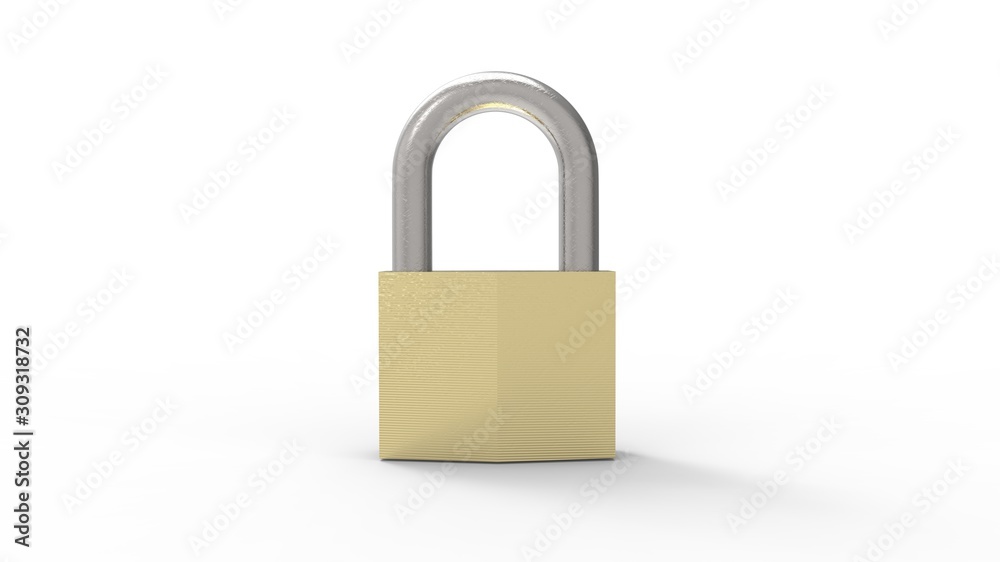 3d rendering of a padlock isolated in a white studio background 3d rendering of a padlock isolated in a white studio background