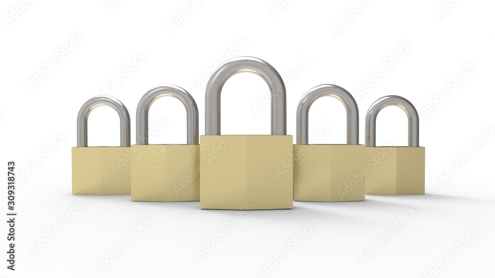 Naklejka premium 3d rendering of a padlock isolated in a white studio background
