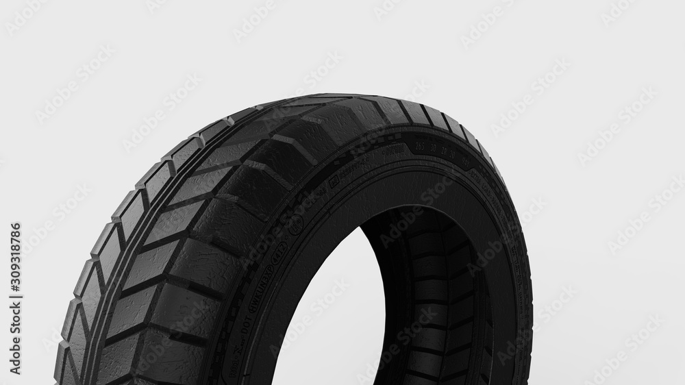 3d rendering of a rubber car tire isolated in a white studio background