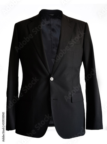 Schwarzes Sakko frontal auf der Kleiderpuppe vor weißem Hintergrund © Neolei