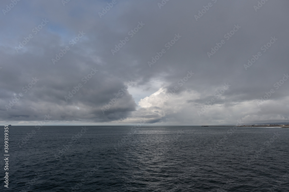 Beautiful panoramic Pacific ocean vista in Oceanside, Southern California, on a rainy winter day