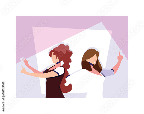 scene of women in dance pose, party, dance club