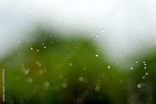 Obraz na plátně Rain drop bokeh with green nature background.