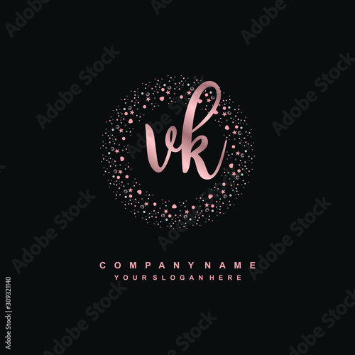 VK Beauty vector initial logo, handwriting logo of initial signature, wedding, fashion, jewerly, boutique, floral and botanical with creative template for any company or business