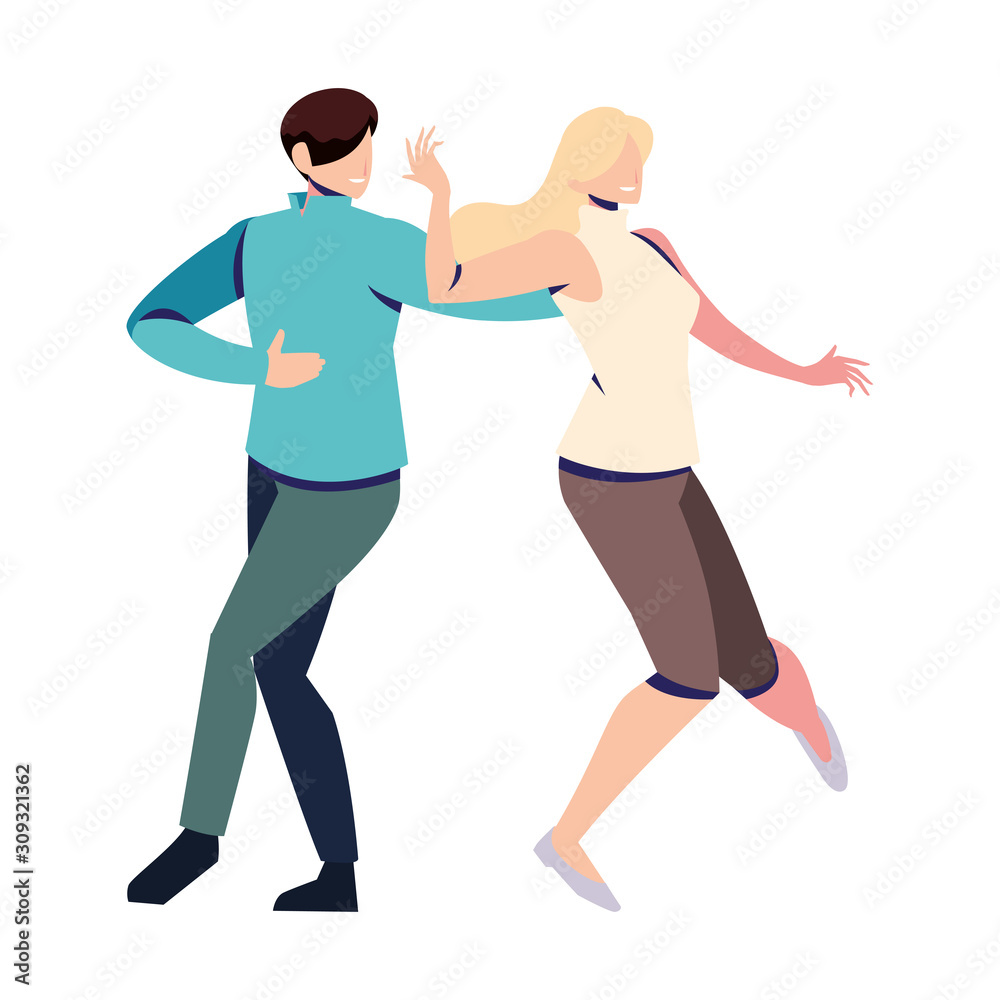 couple of people in pose of dancing on white background couple of people in pose of dancing on white background