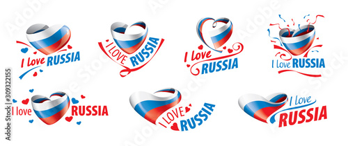 The national flag of the Russia and the inscription I love Russia. Vector illustration