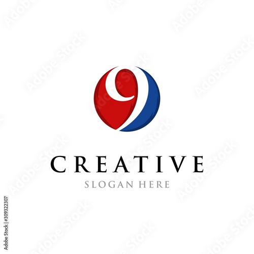 9/Nine Numeric Modern Technology Icon Logo Design Template Element Vector
