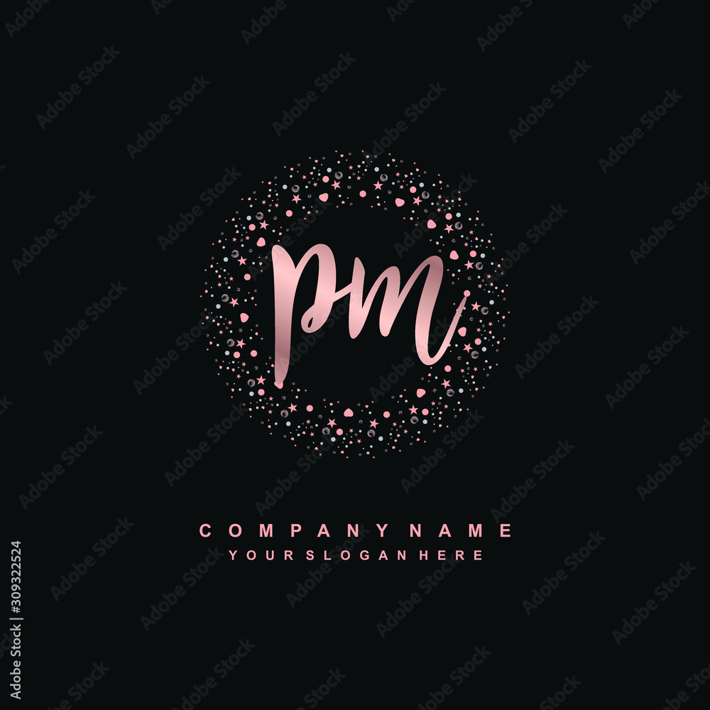 PM handwriting logo with circle template vector logo of initial