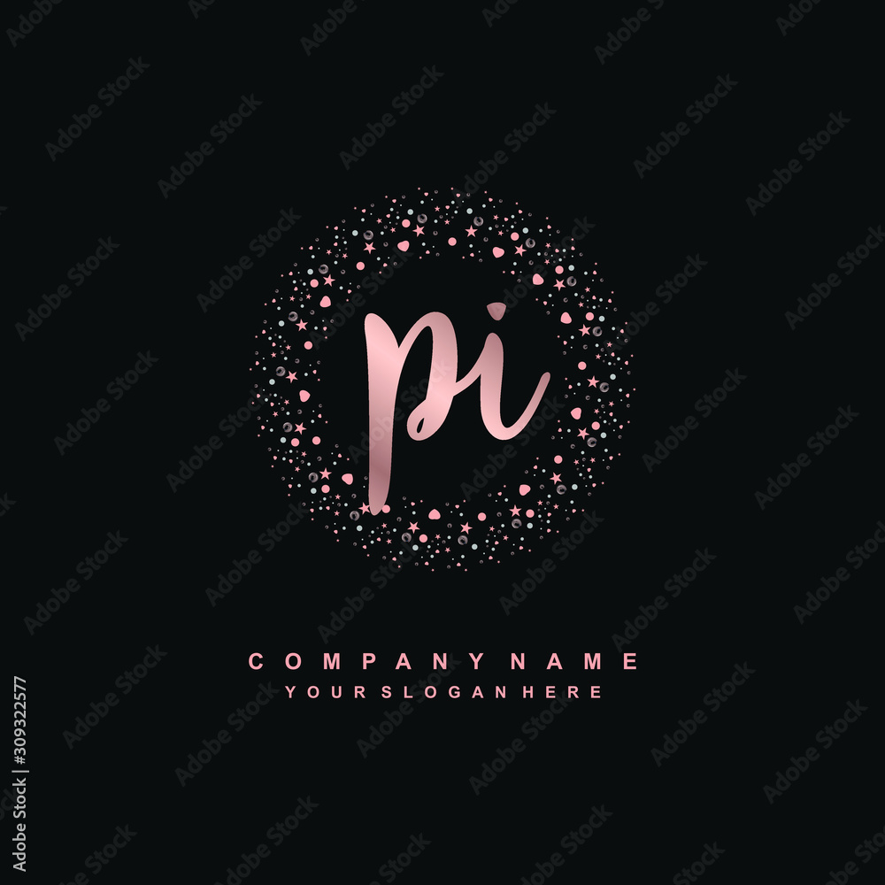 PI Beauty vector initial logo, handwriting logo of initial signature, wedding, fashion, jewerly, boutique, floral and botanical with creative template for any company or business