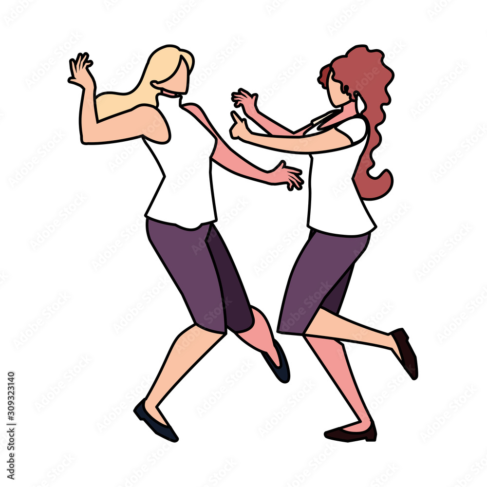 women in pose of dancing on white background women in pose of dancing on white background