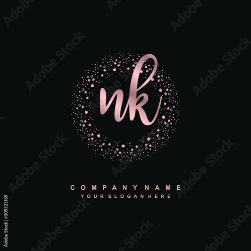 NK Beauty vector initial logo, handwriting logo of initial signature, wedding, fashion, jewerly, boutique, floral and botanical with creative template for any company or business