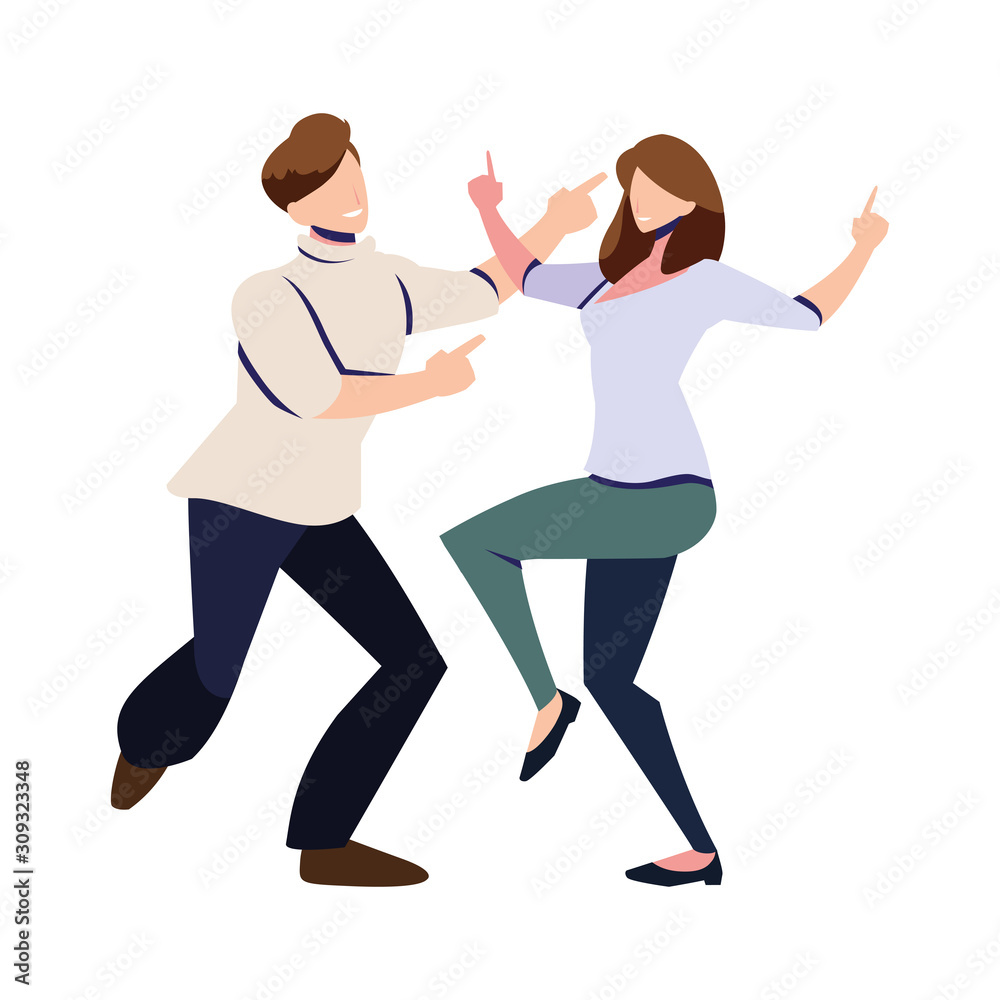 couple of people in pose of dancing on white background couple of people in pose of dancing on white background