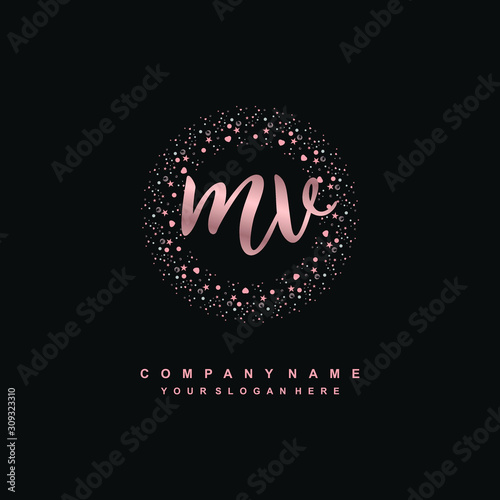MV Beauty vector initial logo, handwriting logo of initial signature, wedding, fashion, jewerly, boutique, floral and botanical with creative template for any company or business