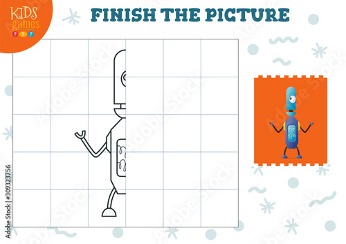 Copy picture vector illustration. Complete and color game for preschool and school kids