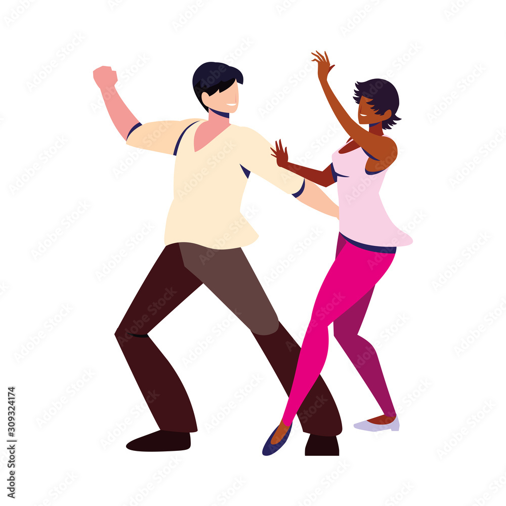 couple of people in pose of dancing on white background