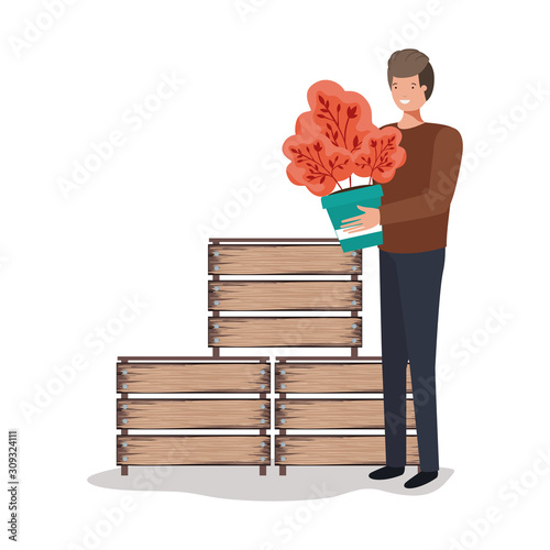 Avatar man and gardening concept vector design