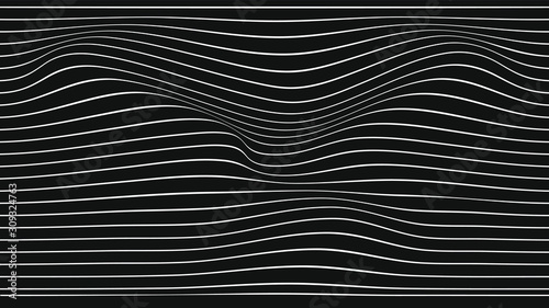 Abstract rippled or white lines pattern with wavy vibrant facture on black background and texture. Vector illustration