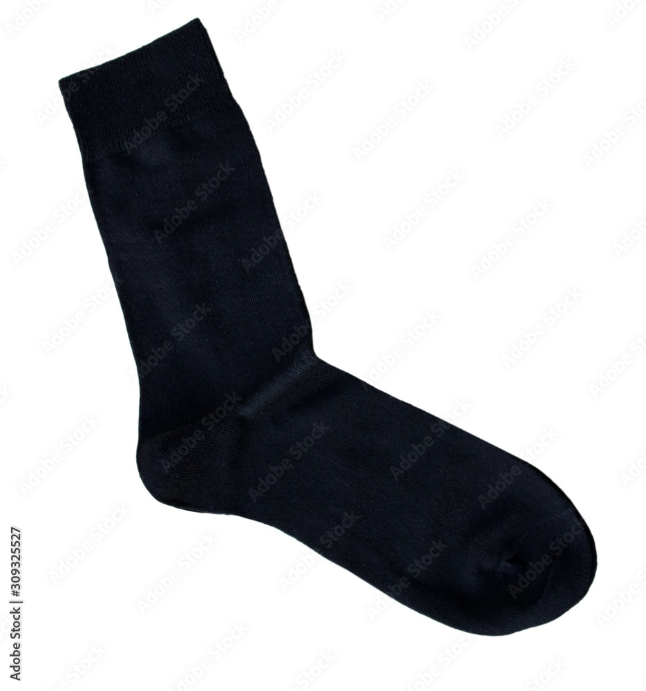 thin black men's cotton socks, concept fashion and style, isolate on a white background, copy space thin black men's cotton socks, concept fashion and style, isolate on a white background, copy space